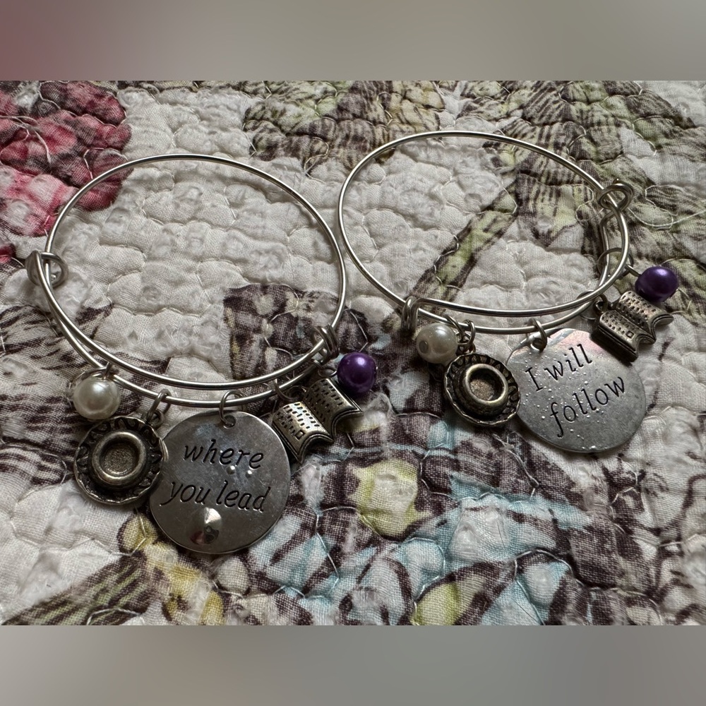 Silver Charm Bracelet Set with Purple Accents